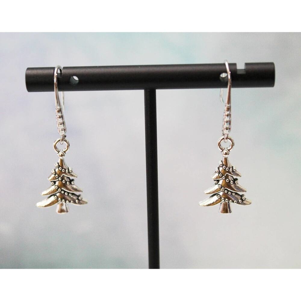 Silver Christmas Tree Earrings E135 - Picture 3 of 3